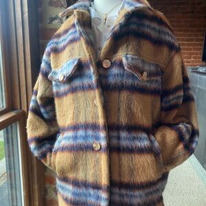 Fuzzy Plaid Wool-Blend Coat/Jacket with gold accents by Urban Daizy Sz S